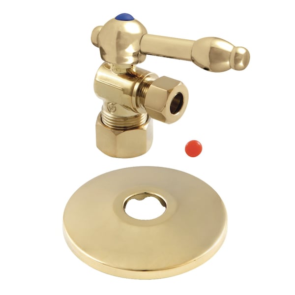 Kingston Brass CC53302KLK 5/8-Inch X 3/8-Inch OD Comp Quarter-Turn Angle Stop Valve with Flange, Polished Brass CC53302KLK - main